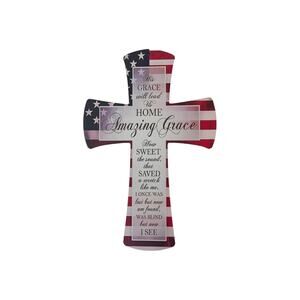 Amazing Grace Patriotic Cross Sign | American Flag and Hymn Wall Decor